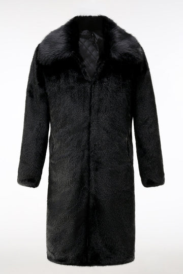 Fluffy Black Men Faux Fur Coat with Pockets